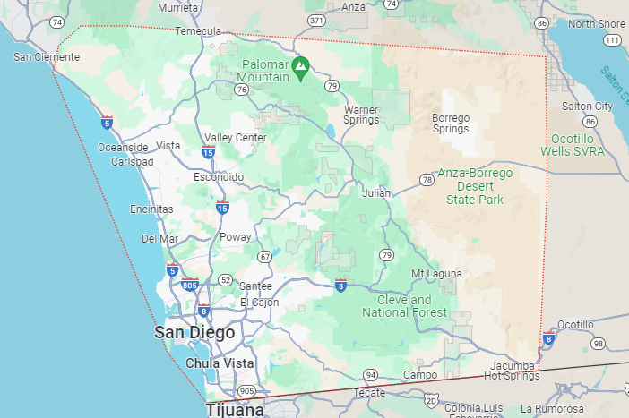 San Diego map - auto glass of san diego - locations we serve